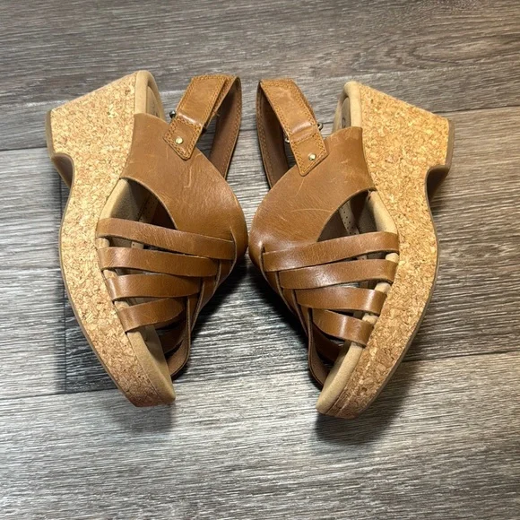 Clarks Brown Leather Wedge Sandals woman’s 9 (b142) - Picture 5 of 8